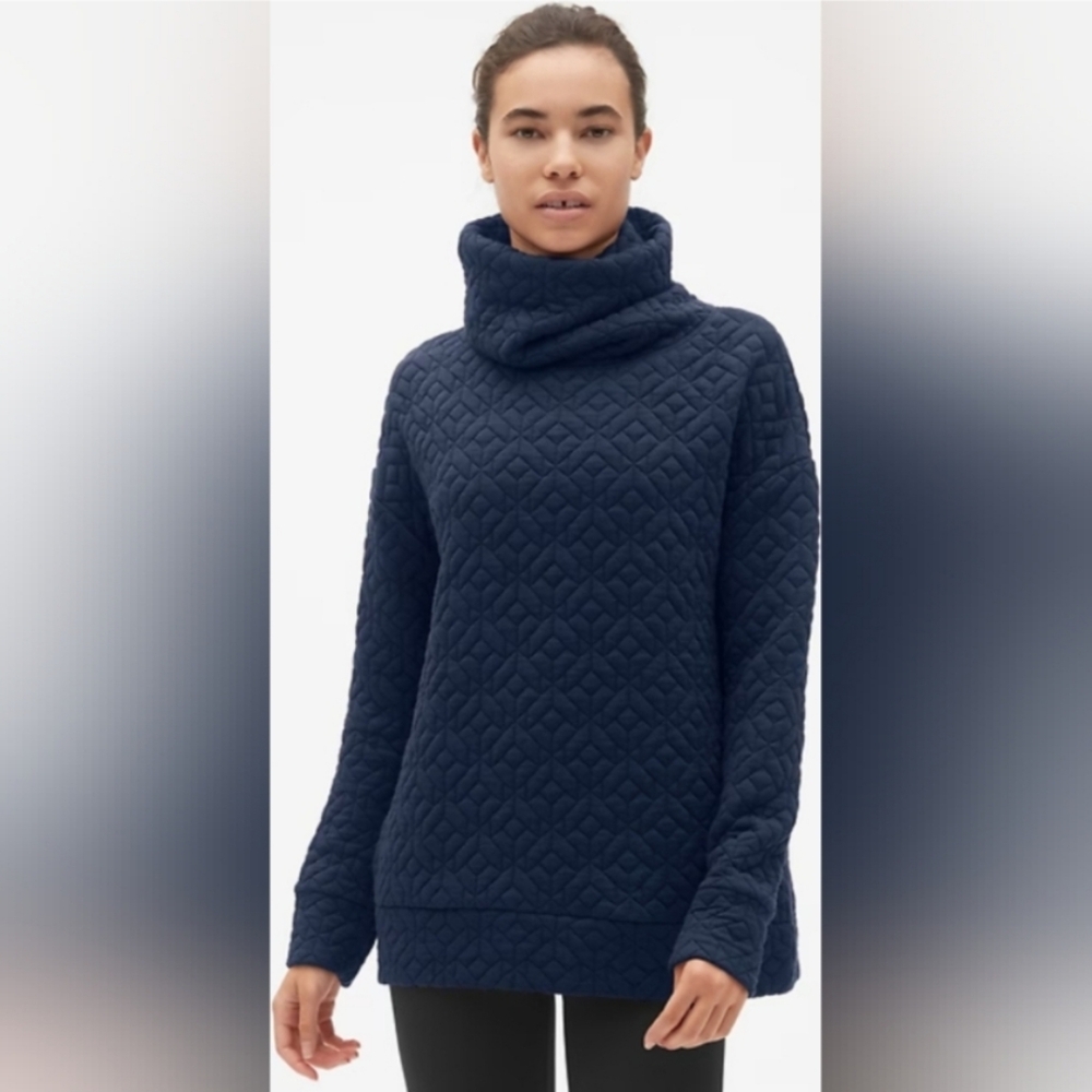 GapFit Jacquard Knit Funnel-Neck Pullover Sweatshirt small navy